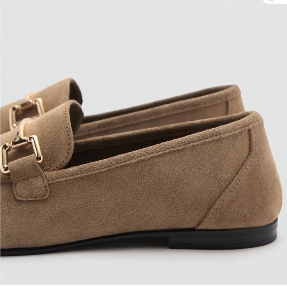 Mango MNG Tan Suede leather Loafers with Gold Accent; size 38 ( US 7.5); NWT - Picture 3 of 11